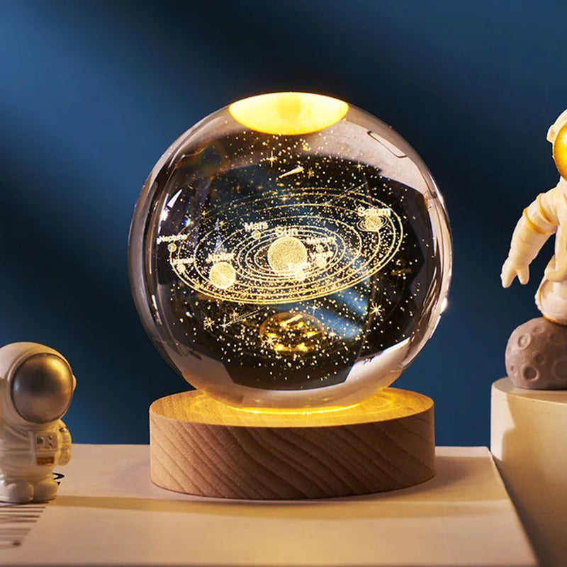 3D Crystal Ball Night Light Glowing Planetary Galaxy Astronaut Table Lamp USB Powered Bedside Light Desktop Decor Christmas Gift