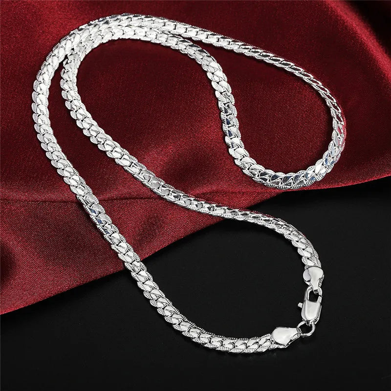 925 Sterling Silver Christmas Gifts European Style Retro 6MM Flat Chain Necklace Fashion for Man Women Jewelry