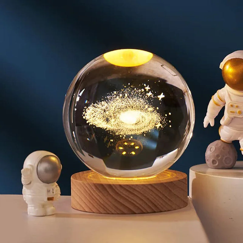 3D Crystal Ball Night Light Glowing Planetary Galaxy Astronaut Table Lamp USB Powered Bedside Light Desktop Decor Christmas Gift