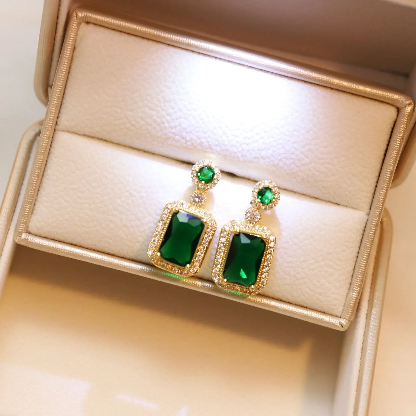 Luxury Emerald Jewelry Sets Fashion Women Bridal Zircon Green Stone Earrings Ring Sets Rings for Women Jewelry