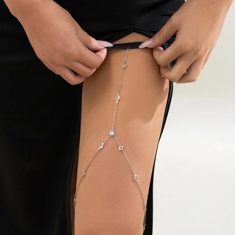 Sexy Multilayer Tassel Imitation Pearl Clip Bead Leg Chain Women Simple Adjustable Elastic Thigh Chain Body Jewelry