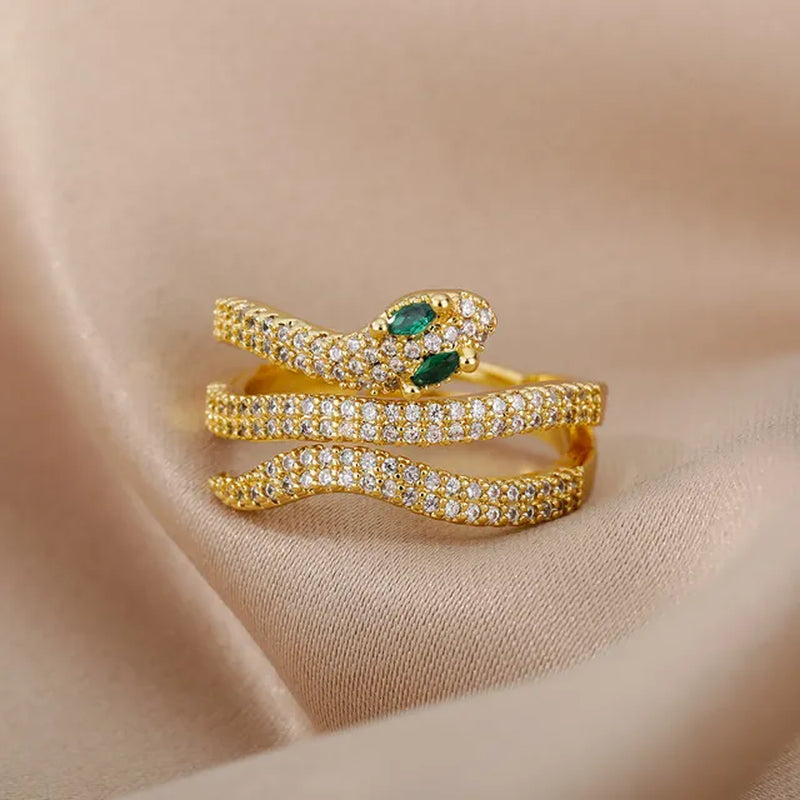 Stainless Steel Snake Rings for Women Men Gold Plated Open Adjustable Zircon Ring Vintage Gothic Aesthetic Jewelry Anillos Mujer