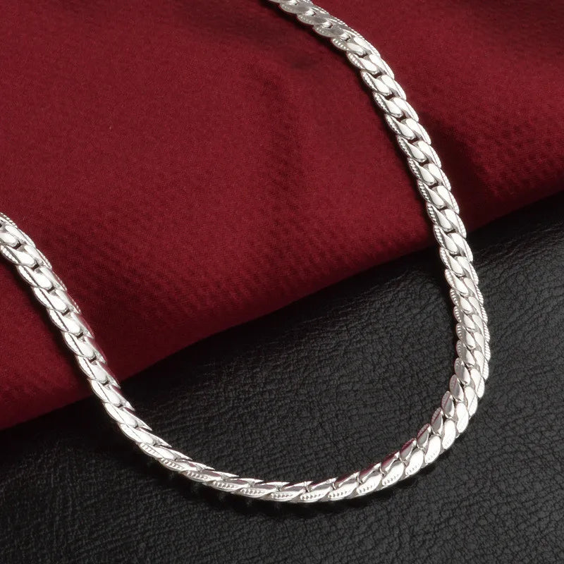 925 Sterling Silver Christmas Gifts European Style Retro 6MM Flat Chain Necklace Fashion for Man Women Jewelry