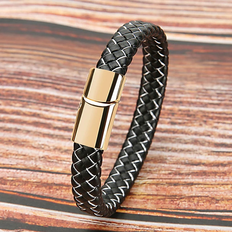 Vintage Braided Leather Bracelet for Men Women Metal Magnetic Clasps Bracelets Punk Charm Men Fashion Jewelry