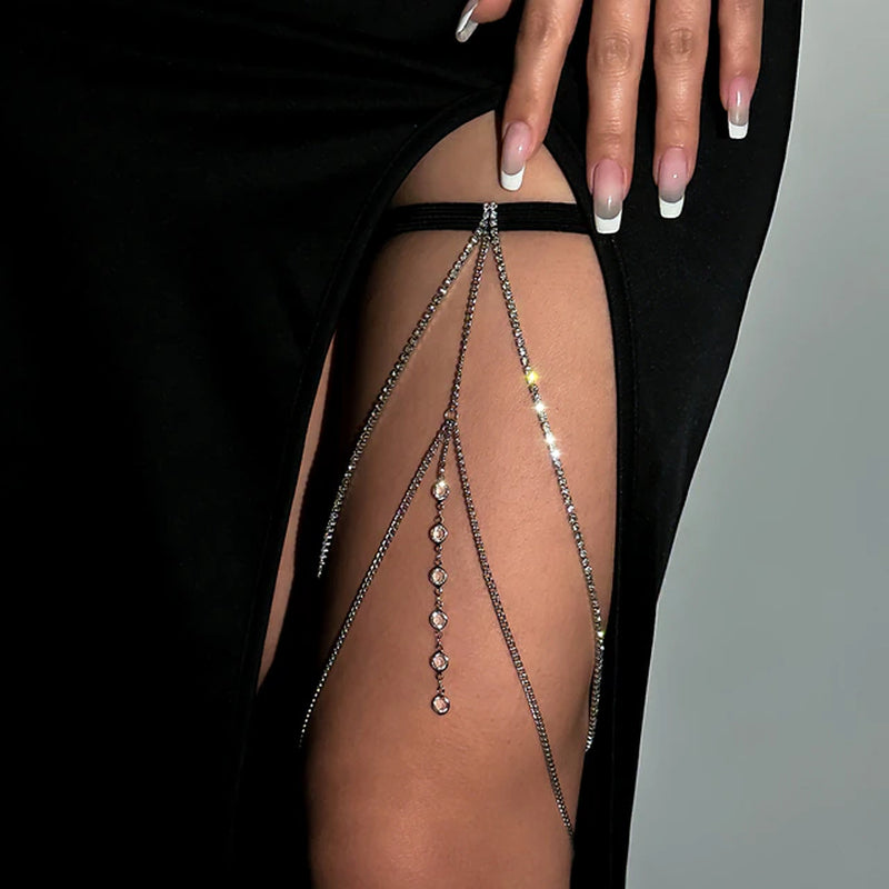 Sexy Multilayer Tassel Imitation Pearl Clip Bead Leg Chain Women Simple Adjustable Elastic Thigh Chain Body Jewelry