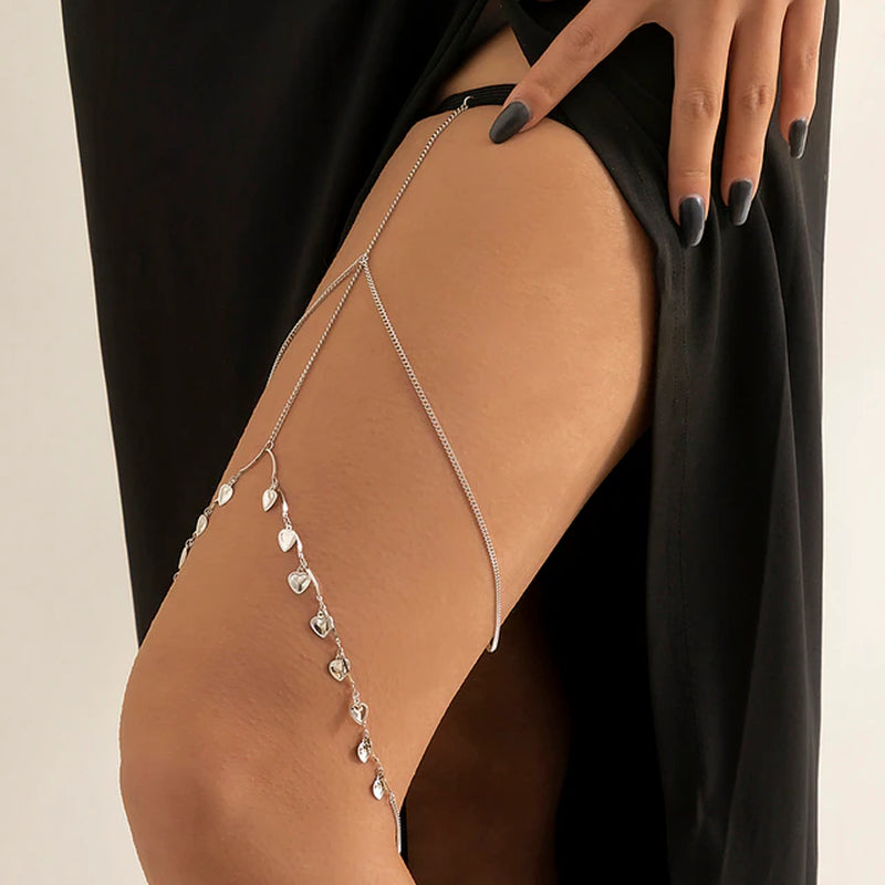 Sexy Multilayer Tassel Imitation Pearl Clip Bead Leg Chain Women Simple Adjustable Elastic Thigh Chain Body Jewelry