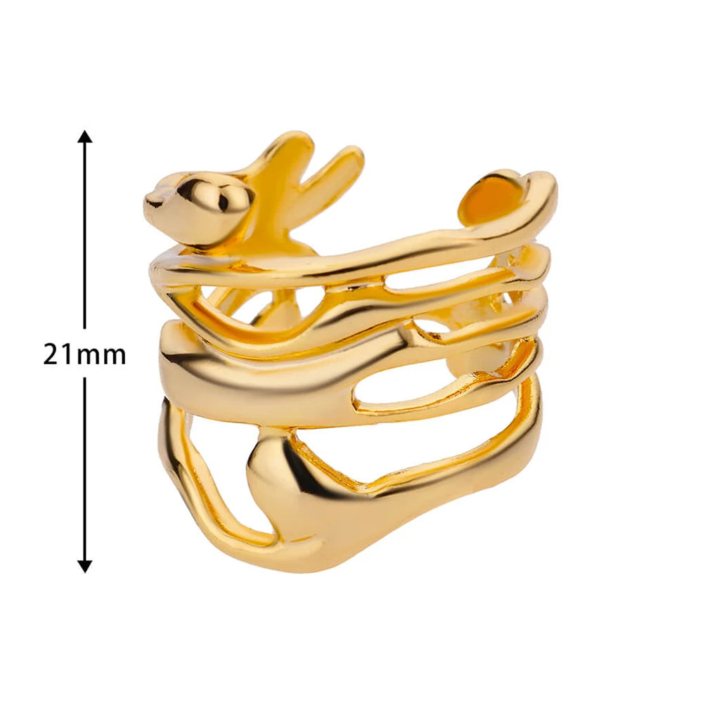 Stainless Steel Rings for Women Men Gold Color Hollow Wide Ring Female Male Engagement Wedding Party Finger Jewelry Gift Trend