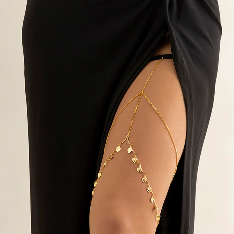 Sexy Multilayer Tassel Imitation Pearl Clip Bead Leg Chain Women Simple Adjustable Elastic Thigh Chain Body Jewelry